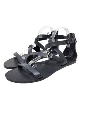 Eileen Fisher | Strappy Strap Leather Flat Sandals Black